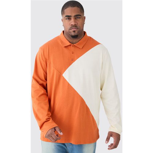 Plus Colour Block Long Sleeve Polo - Boohooman - Modalova