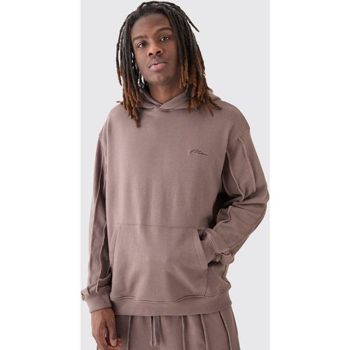 Oversized Raw Seam Man Signature Embroidered Hoodie - Boohooman - Modalova