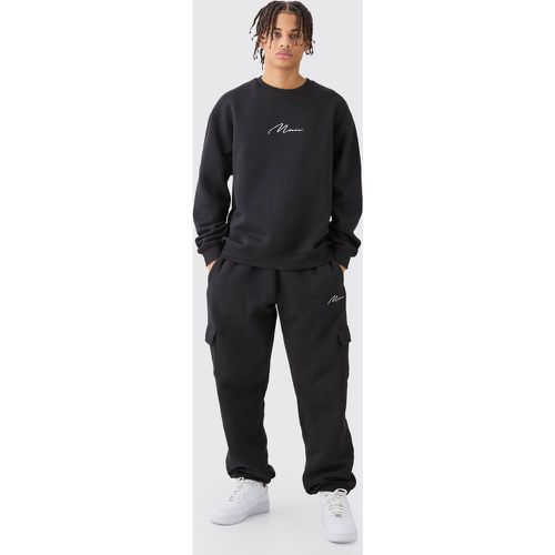 Man Signature Oversized Sweatshirt Cargo Tracksuit - Boohooman - Modalova