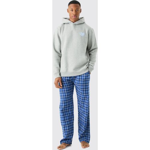 Love Hoodie & check Lounge Bottom Set - Boohooman - Modalova