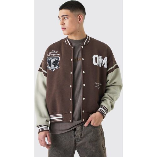 Boxy Embroidered Jersey Varsity Jacket - Boohooman - Modalova