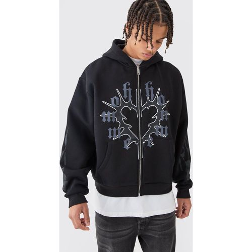 Boxy Graphic Heart Zip Through Hoodie - Boohooman - Modalova