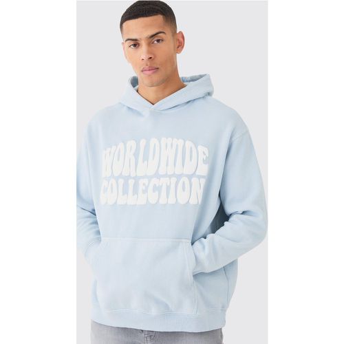 Oversized Overdye Worldwide Puff Print Hoodie - Boohooman - Modalova