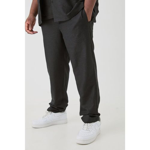 Plus Elasticated Waist Tapered Linen Trouser In Black - - XXXL - Boohooman - Modalova