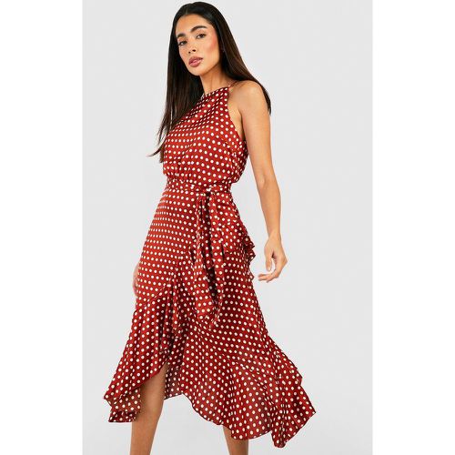 Robe Mi-Longue Satinée À Pois Et Volants - boohoo - Modalova