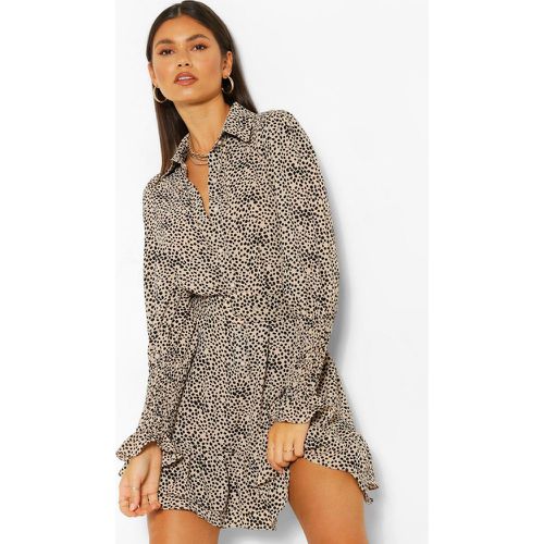 Robe Chemise Ceinturée À Pois Et Ourlet Volanté - - boohoo - Modalova