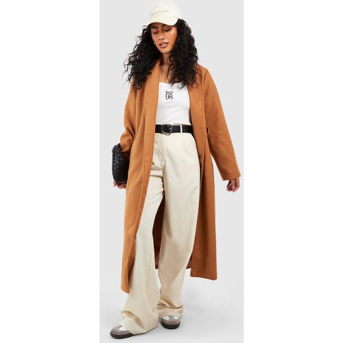 Manteau Cache-Cœur Long Effet Laine À Ceinture - boohoo - Modalova