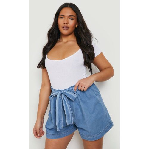 Grande Taille - Short Paperbag En Jean À Ceinture - boohoo - Modalova