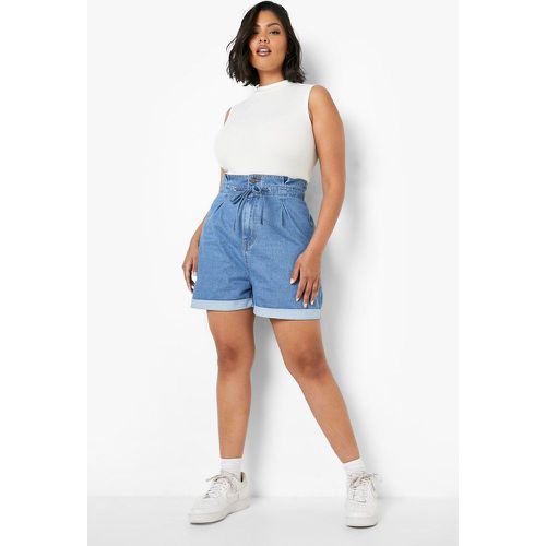 Grande Taille - Short Paperbag En Jean À Attaches - boohoo - Modalova