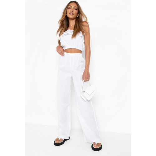 Ensemble Effet Lin Avec Crop Top Volanté Et Pantalon Large - boohoo - Modalova