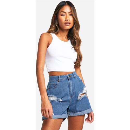 Short En Jean Déchiré - boohoo - Modalova