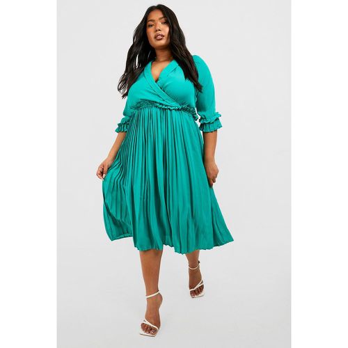 Grande Taille - Robe Patineuse Volantée Effet Plissé - Vert Émeraude - 50, Vert Émeraude - boohoo - Modalova