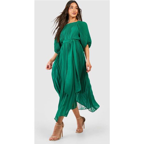 Robe Mi-Longue Plissée À Manches Bouffantes - Vert Émeraude - 38, Vert Émeraude - boohoo - Modalova