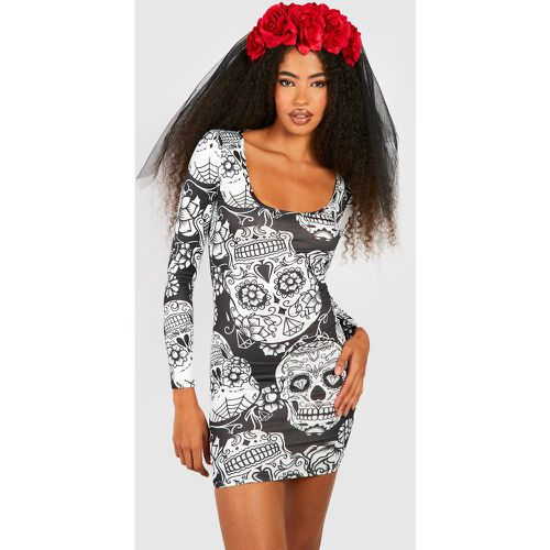 Robe Courte Moulante À Imprimé Squelette - Halloween - boohoo - Modalova