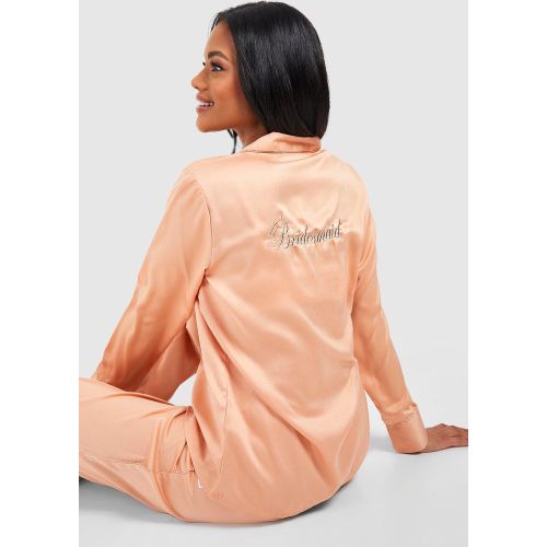 Pyjama De Demoiselle D'Honneur Satiné Brodé Premium - boohoo - Modalova