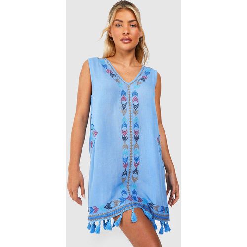 Robe De Plage Courte Brodée À Pompons - boohoo - Modalova