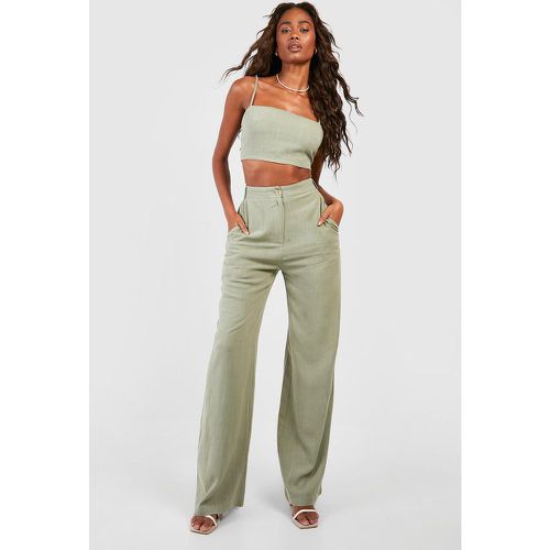 Pantalon De Tailleur Large En Lin - boohoo - Modalova