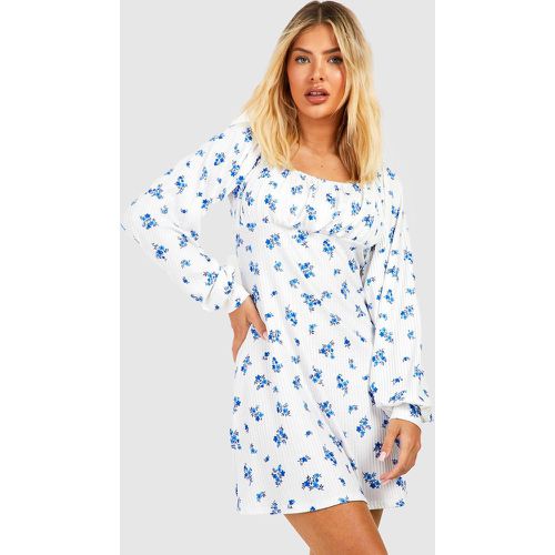 Robe Patineuse Côtelée Fleurie - boohoo - Modalova