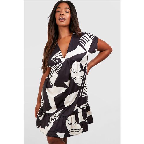 Grande Taille - Robe En Jersey À Volants Et Imprimé Abstrait - boohoo - Modalova