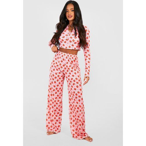 Ensemble De Pyjama Boutonné À Imprimé Fraise - Saint Valentin - boohoo - Modalova