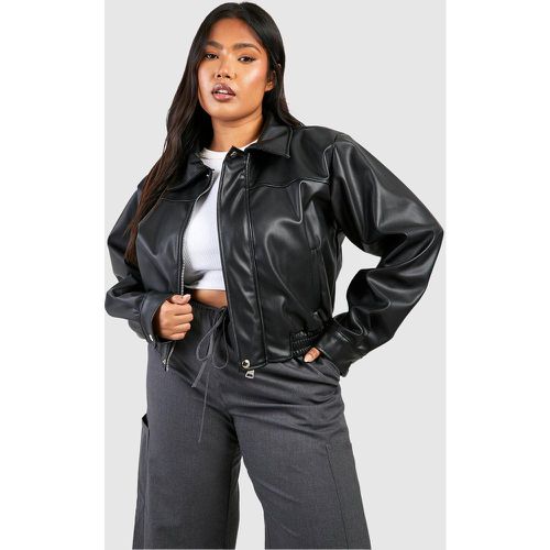 Grande Taille - Veste Biker Zippée À Col En Simili - boohoo - Modalova