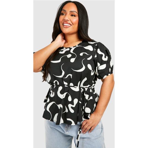 Grande Taille - Top Volanté À Manches Bouffantes Et Imprimé Abstrait - boohoo - Modalova