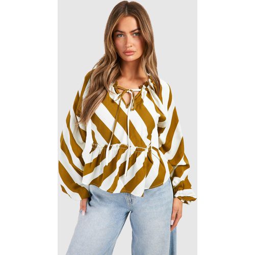 Stripe Balloon Sleeve Smock Top - boohoo - Modalova