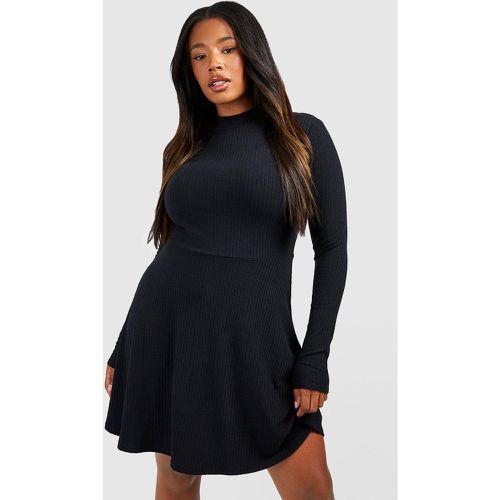 Grande Taille - Robe Patineuse Côtelée Douce À Col Montant - boohoo - Modalova