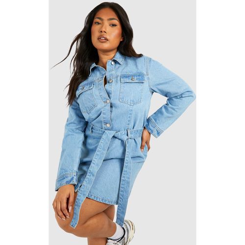 Plus" Denim Tie Belt Shift Dress - boohoo - Modalova