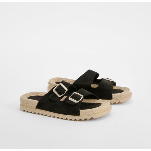 Double Strap Buckle Detail Espadrille Sliders - boohoo - Modalova