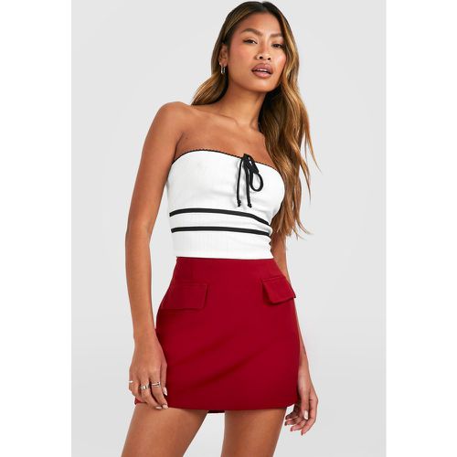 Lace Trim Ribbed Contrast Bow Detail Bandeau - boohoo - Modalova