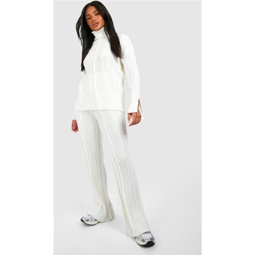 Soft Mixed Rib Knit Wide Leg Trousers - Blanc Écru - S, Blanc Écru - boohoo - Modalova