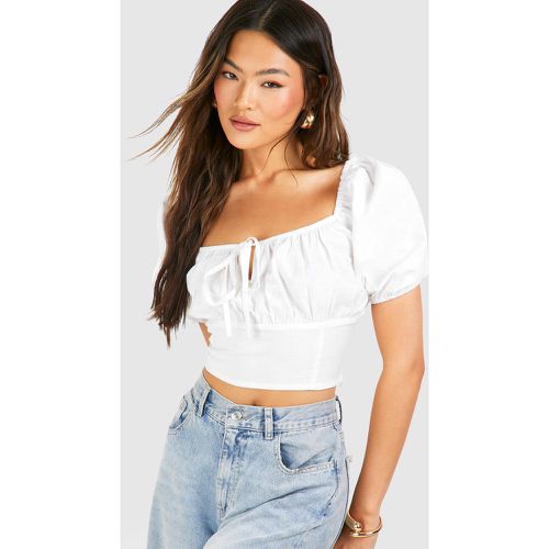 Linen Rouched Milkmaid Top - boohoo - Modalova