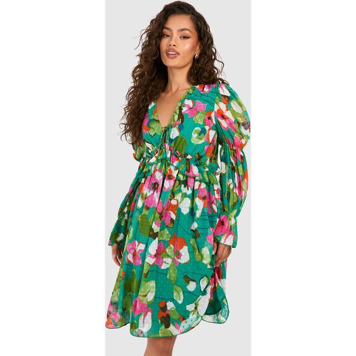 Floral Dobby Plunge Puff Sleeve Midaxi Dress - boohoo - Modalova