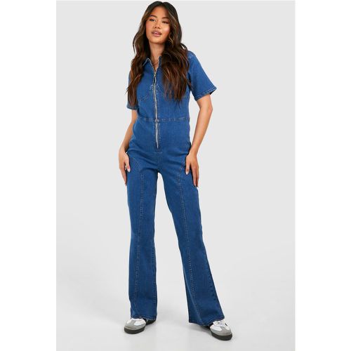 Zip Through Denim Boilersuit - boohoo - Modalova