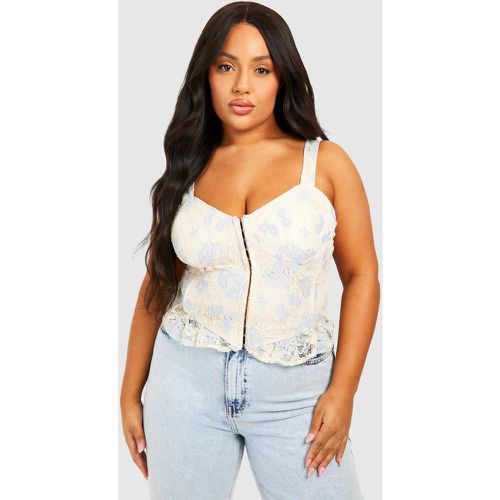 Plus" Contrast Lace Hook And Eye Corset Top - Blanc Écru - 18, Blanc Écru - boohoo - Modalova