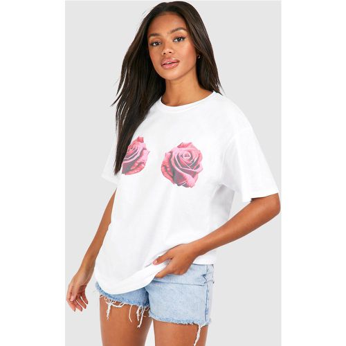 Oversized Rose Printed Cotton Tee - boohoo - Modalova