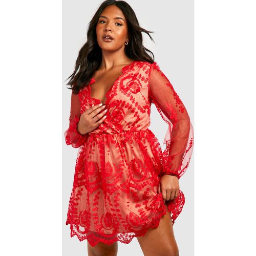 Grande Taille - Robe Patineuse En Dentelle À Décolleté - boohoo - Modalova