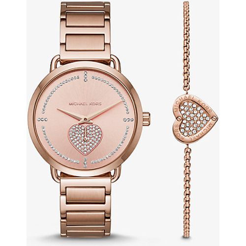 MK Portia Pavé Rose Gold-Tone Watch and Heart Bracelet Set - Michael Kors - Modalova