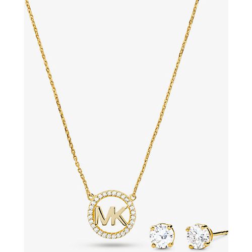 MK Parure clous doreilles et collier serti pavé à breloque logo en argent sterling plaqué or rose 14 carats - Michael Kors - Modalova