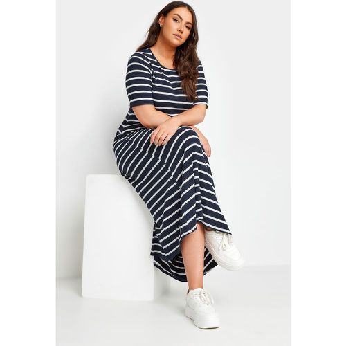 Curve Navy Blue & White Striped Ribbed Swing Maxi Dress, Grande Taille & Courbes - Yours - Modalova