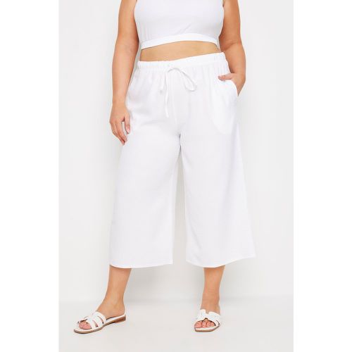 Curve White Linen Look Cropped Trousers, Grande Taille & Courbes - Yours - Modalova