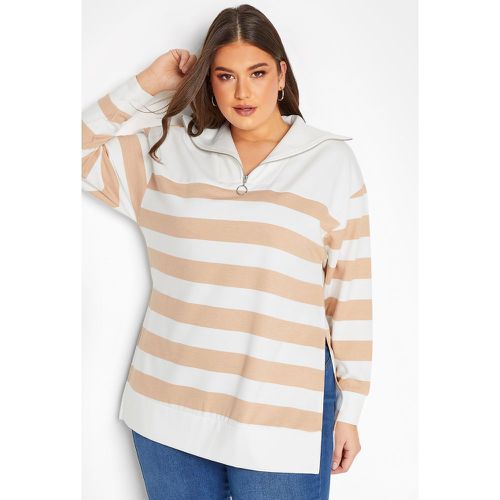 Pull Rayures Beiges Fermeture Éclair , Grande Taille & Courbes - Yours - Modalova