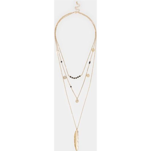 Gold Long Triple Layer Leaf Necklace - Yours - Modalova