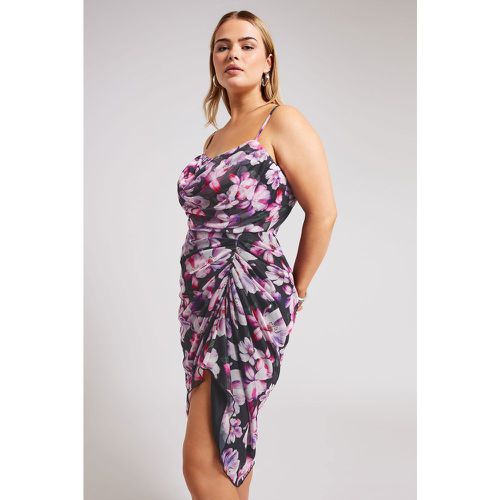 Curve Black Floral Print Gathered Dress, Grande Taille & Courbes - Yours London - Modalova