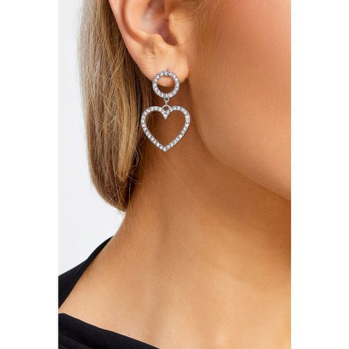 Silver Tone Diamante Heart Earrings - Yours - Modalova