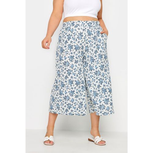 Curve White Vintage Floral Textured Culottes, Grande Taille & Courbes - Yours - Modalova