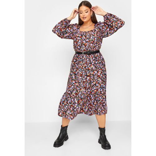 Robe Multifloral Violette Manches Ballons , Grande Taille & Courbes - Yours - Modalova
