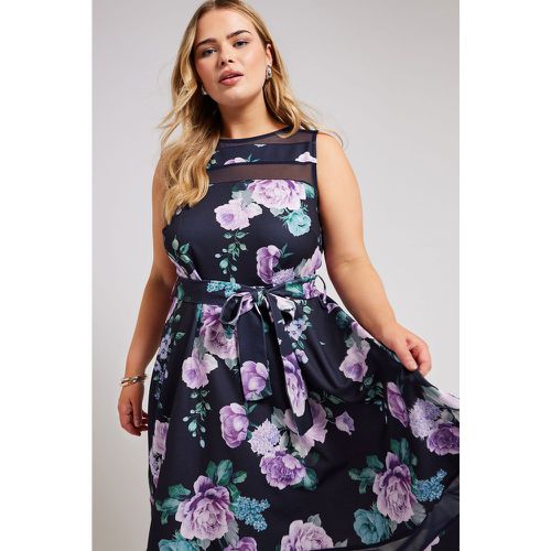 Robe Marine Floral Patineuse En Jersey , Grande Taille & Courbes - Yours London - Modalova