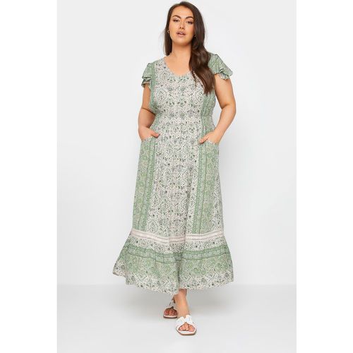 Curve Green Floral Print Crinkle Maxi Dress, Grande Taille & Courbes - Yours - Modalova
